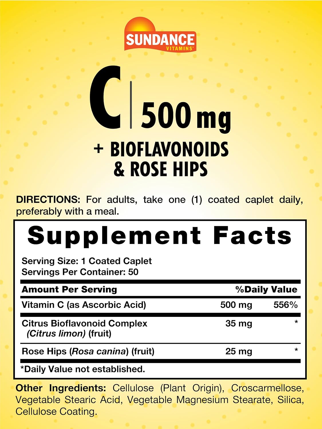 Sundance Vitamin C 500mg with Bioflavonoids and Rose Hips | Vegetarian, Non-GM & Gluten free Supplement - görsel 2