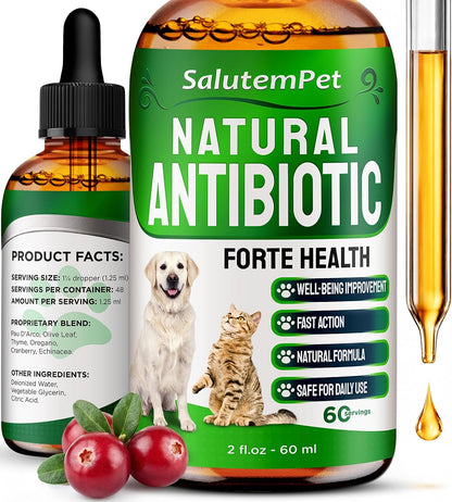 Natural Antibiotics for Dogs to Help with Allergies and UTIs | Kennel Cough Remedy for Dogs | Infection Support for Cats | Herbal Supplement Great for All Breeds and Ages | 60 mL