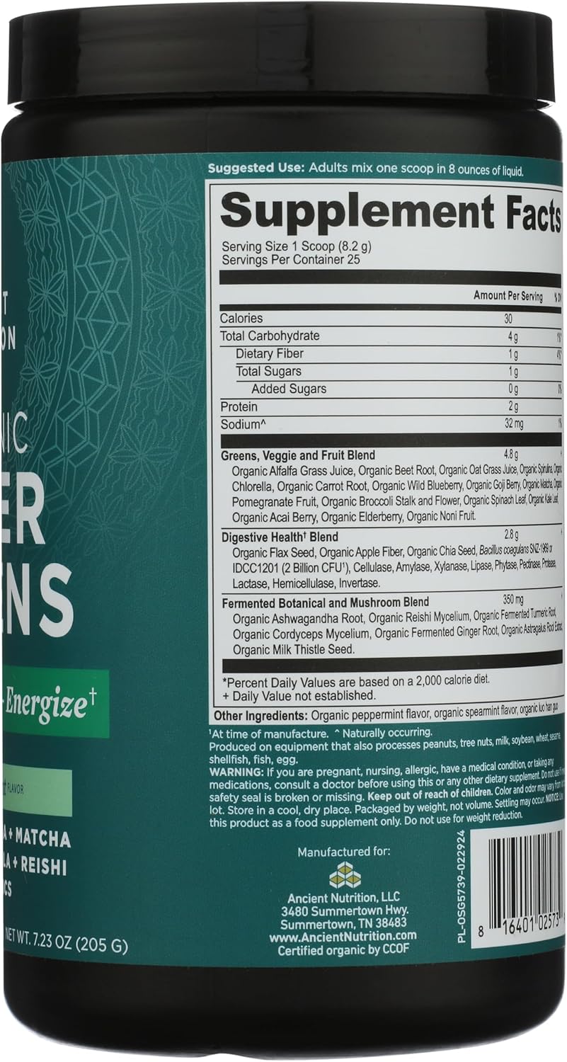 Ancient Nutrition SuperGreens Powder with Probiotics - Organic Peppermint Flavour - 25 Servings - görsel 5