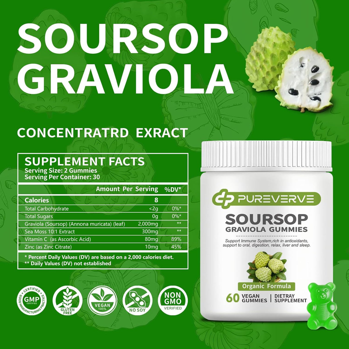 Pureverve Soursop Graviola Gummies - Max – Antioxidant Protection: The blend delivers a rich array of antioxidants – Image 4