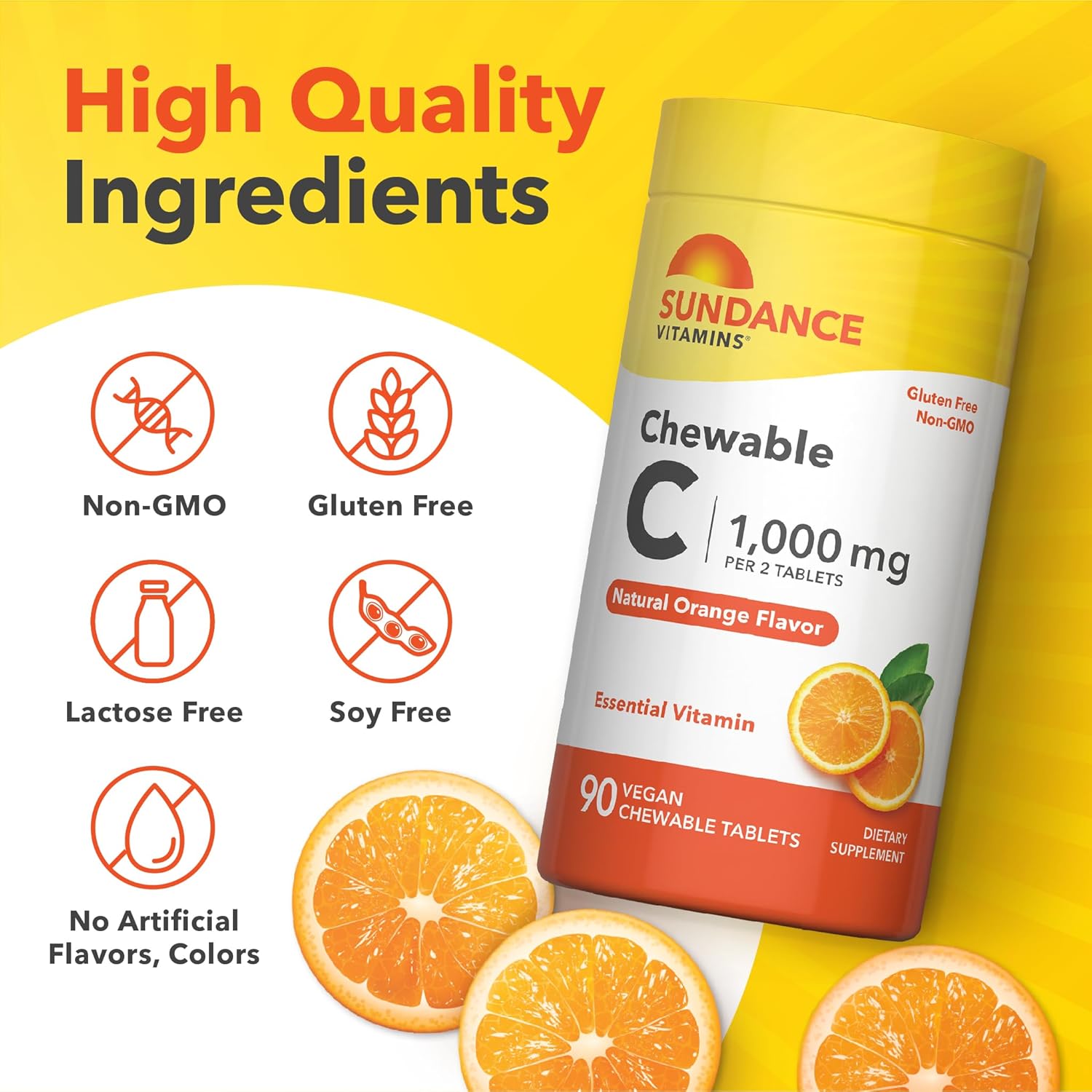 Sundance Chewable Vitamin C 1000mg | 90 Tablets | Natural Orange Flavour | Vegan, Non-GM & Gluten free Supplement - görsel 4