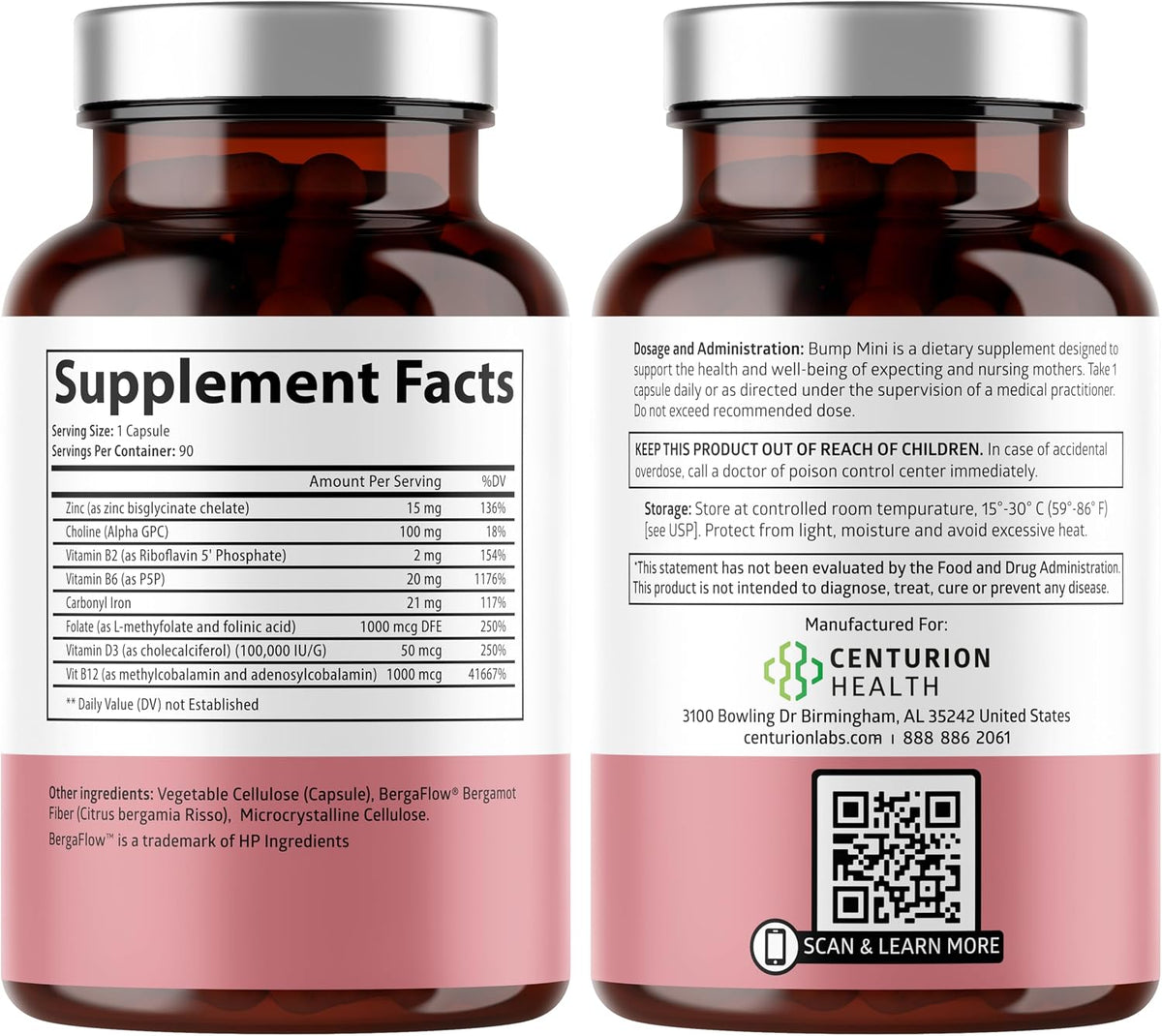 Centurion Health Bump Mini Complete Prenatal Vitamins with Folate, Choline, Carbonyl Iron, Zinc, Vitamin D3 and Vitamin B12 – Image 2