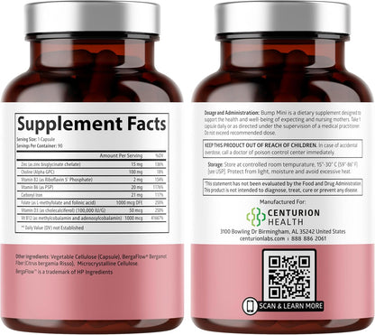 Centurion Health Bump Mini Complete Prenatal Vitamins with Folate, Choline, Carbonyl Iron, Zinc, Vitamin D3 and Vitamin B12 – Image 2