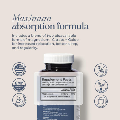 Offernova Magnesium Ultra - High Absorption 500mg Vegan Magnesium Supplement with Citrate & Oxide