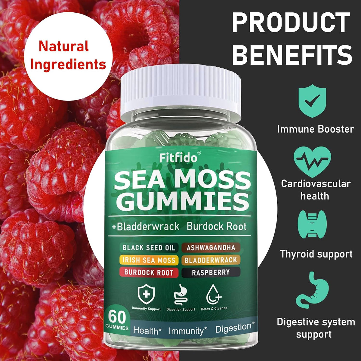 Irish Sea Moss Gummies 3000mg with Bladderwrack, 60 Count – Image 3