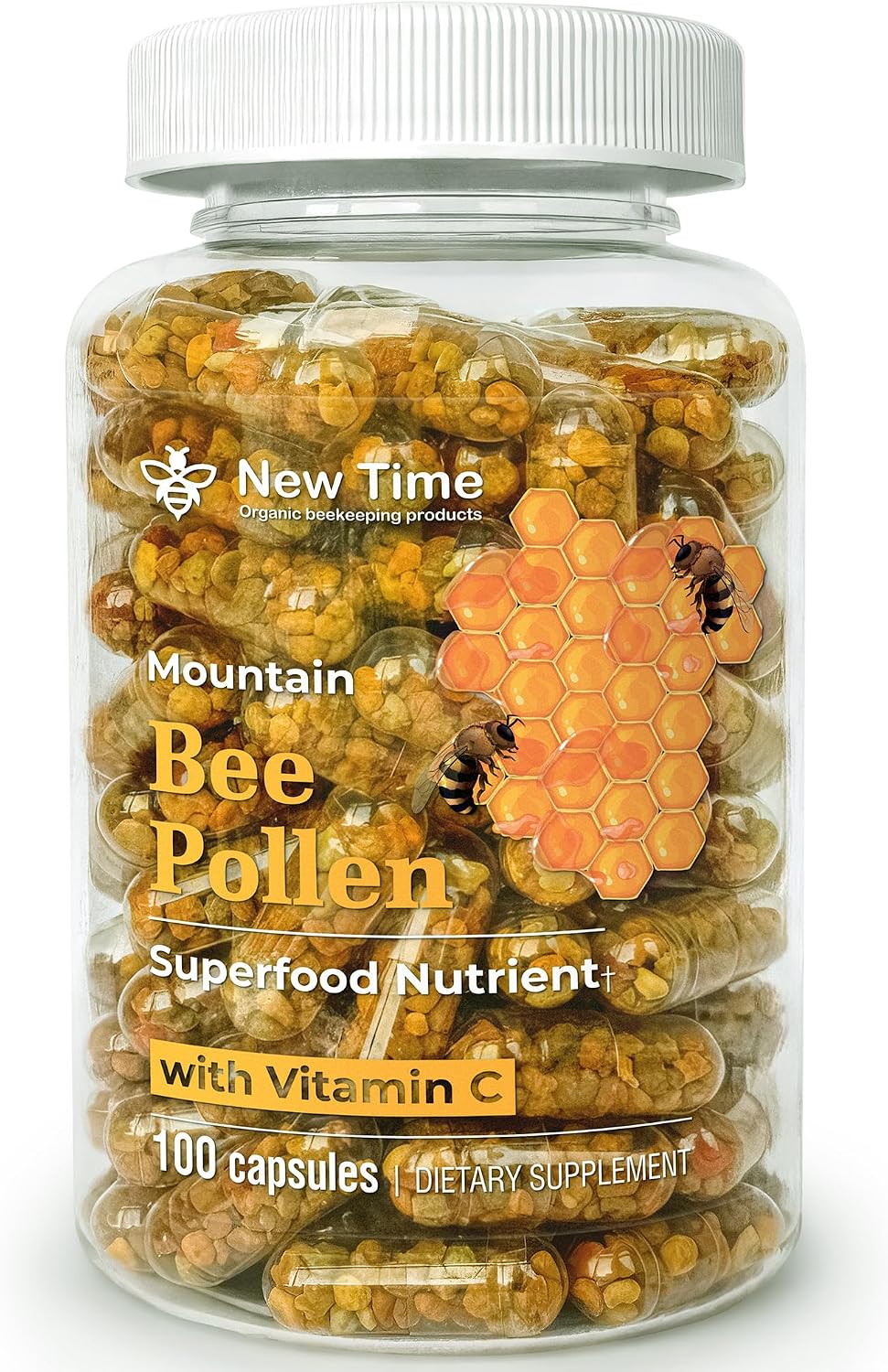 Bee Pollen Capsules – Organic Supplement for – Natural Energy: A steady, caffeine-free energy boost that supports – Image 1