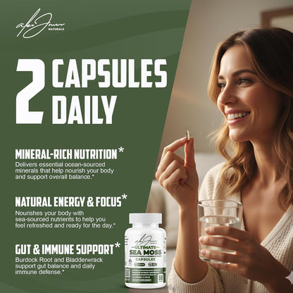 Alex Jones Ultimate Sea Moss Capsules – Vegan, Non-GM Seaweed Supplement with Bladderwrack and Burdock Root (60 Capsules) – Image 4