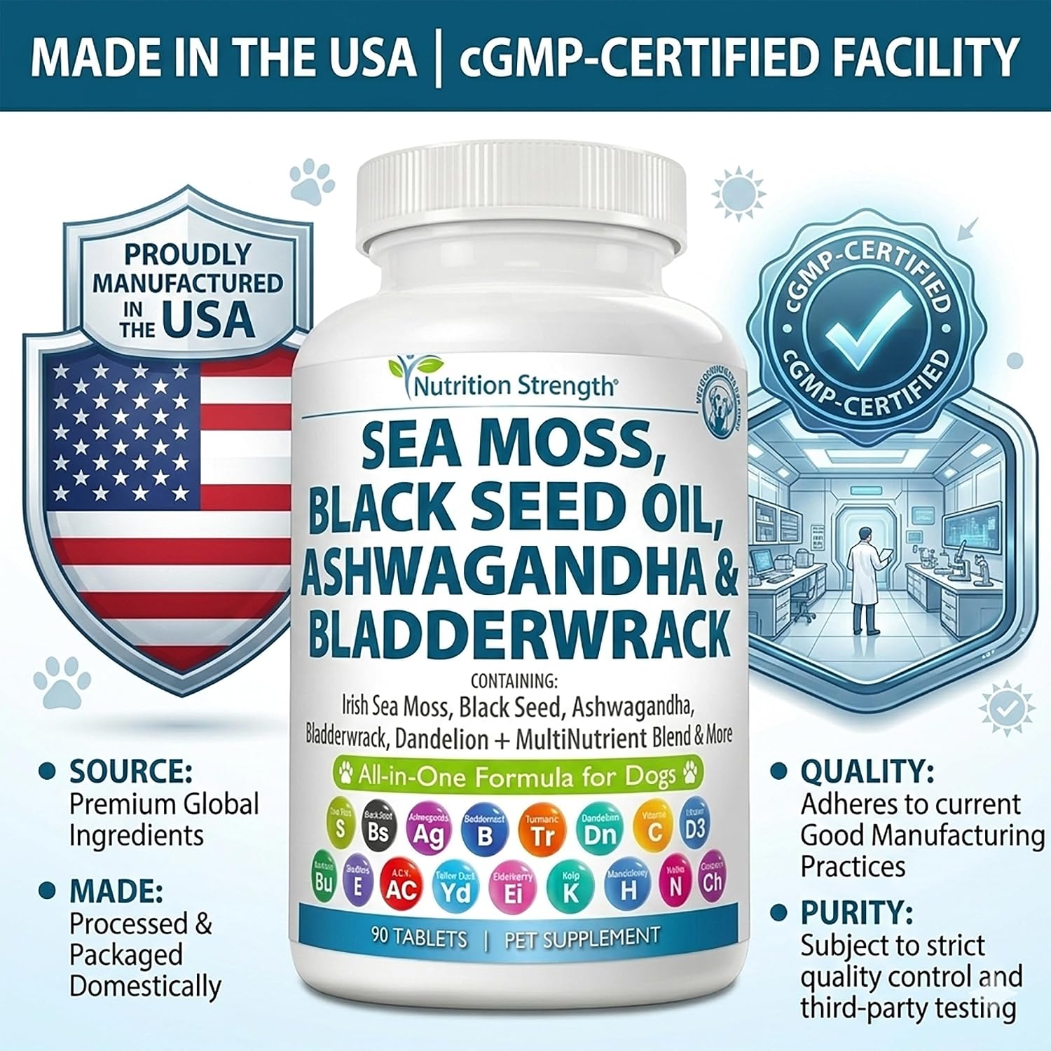 Sea Moss for Dogs - 17-in-1 Immunity, Skin & Coat Support with Black Seed Oil, Ashwagandha & Turmeric for Daily Vitality & Seasonal Allergy Relief - 90 Chewable Tablets - görsel 6