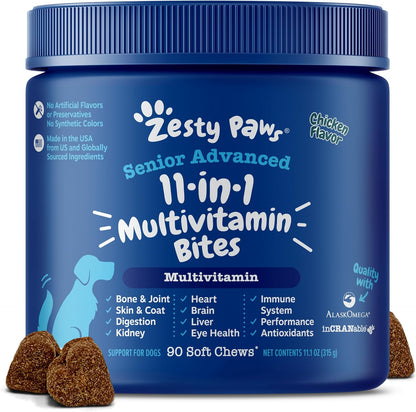 Zesty Paws Multifunctional Bites Dog Multivitamin, Chicken, 90 Chews