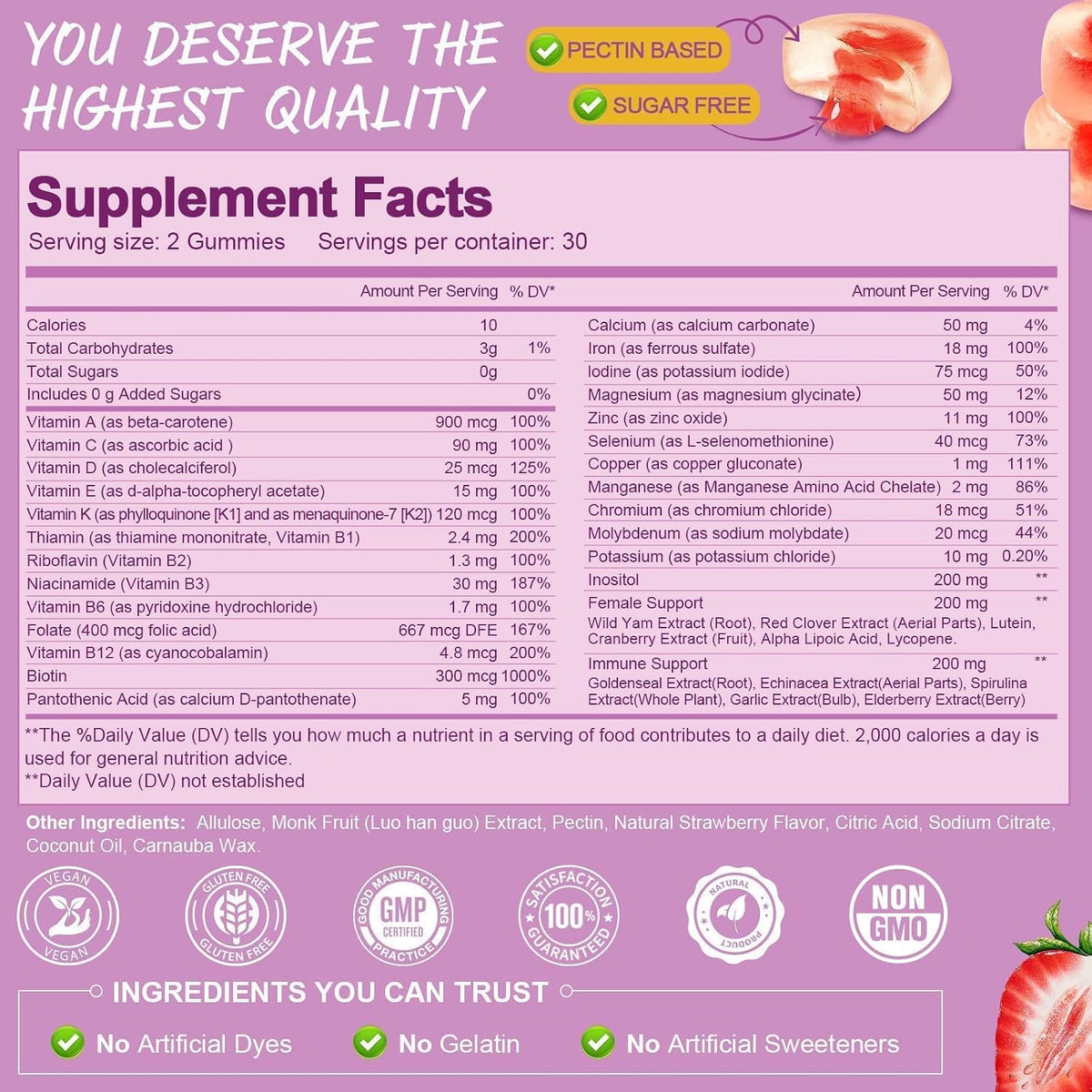 Totaria Sugar-free Multivitamin Gummies for Women's 14+ with Inositol, Iron, Folate, Biotin – Daily Multivitamin Gummy, – Image 2