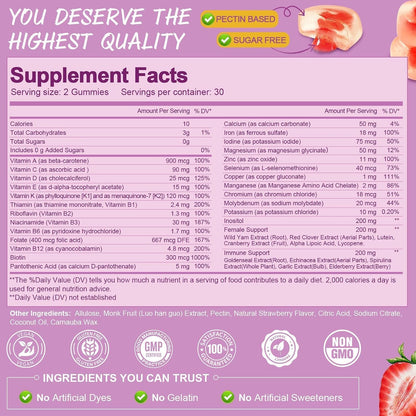 Totaria Sugar-free Multivitamin Gummies for Women's 14+ with Inositol, Iron, Folate, Biotin – Daily Multivitamin Gummy, – Image 2