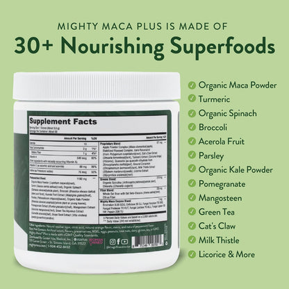 VIDAPURA Mighty Maca Plus by Dr. Anna Cabeca – Organic Superfood Greens Powder for Daily Energy & Vitality, Vegan & Alkalising, 60 Servings