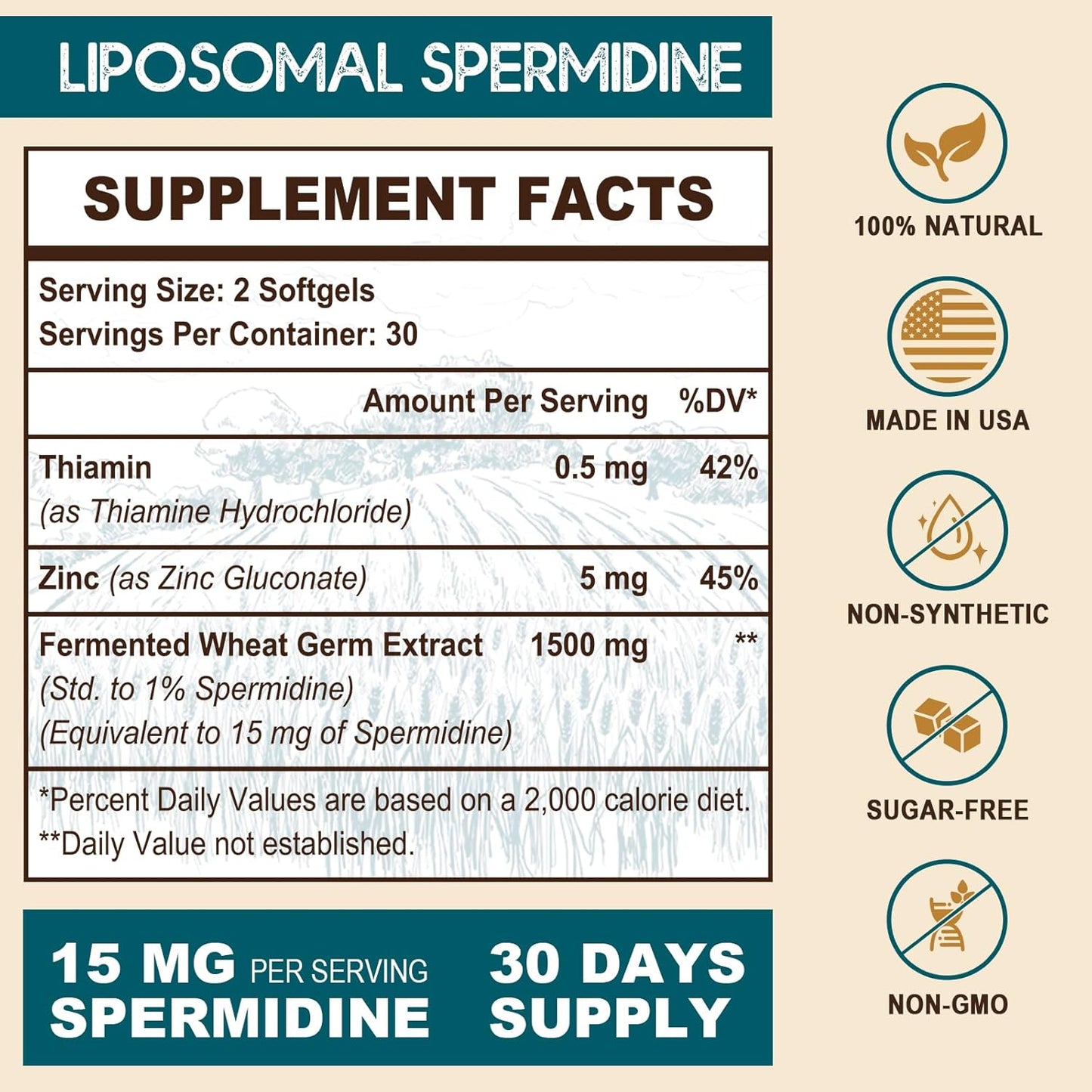 Sohahila Spermidine Supplement 15 mg – Liposomal with Zinc & Thiamine, 60 Softgels - görsel 2