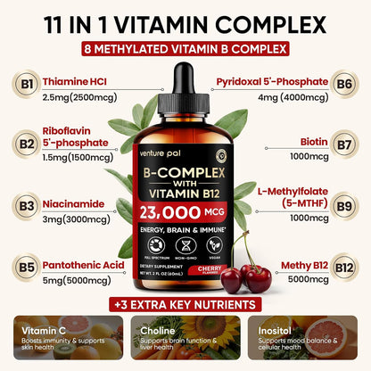 Venture Pal Vitamin B Complex Liquid Drops – – Vitamin B5 (Pantothenic Acid) – involved in fatty acid synthesis – Image 4