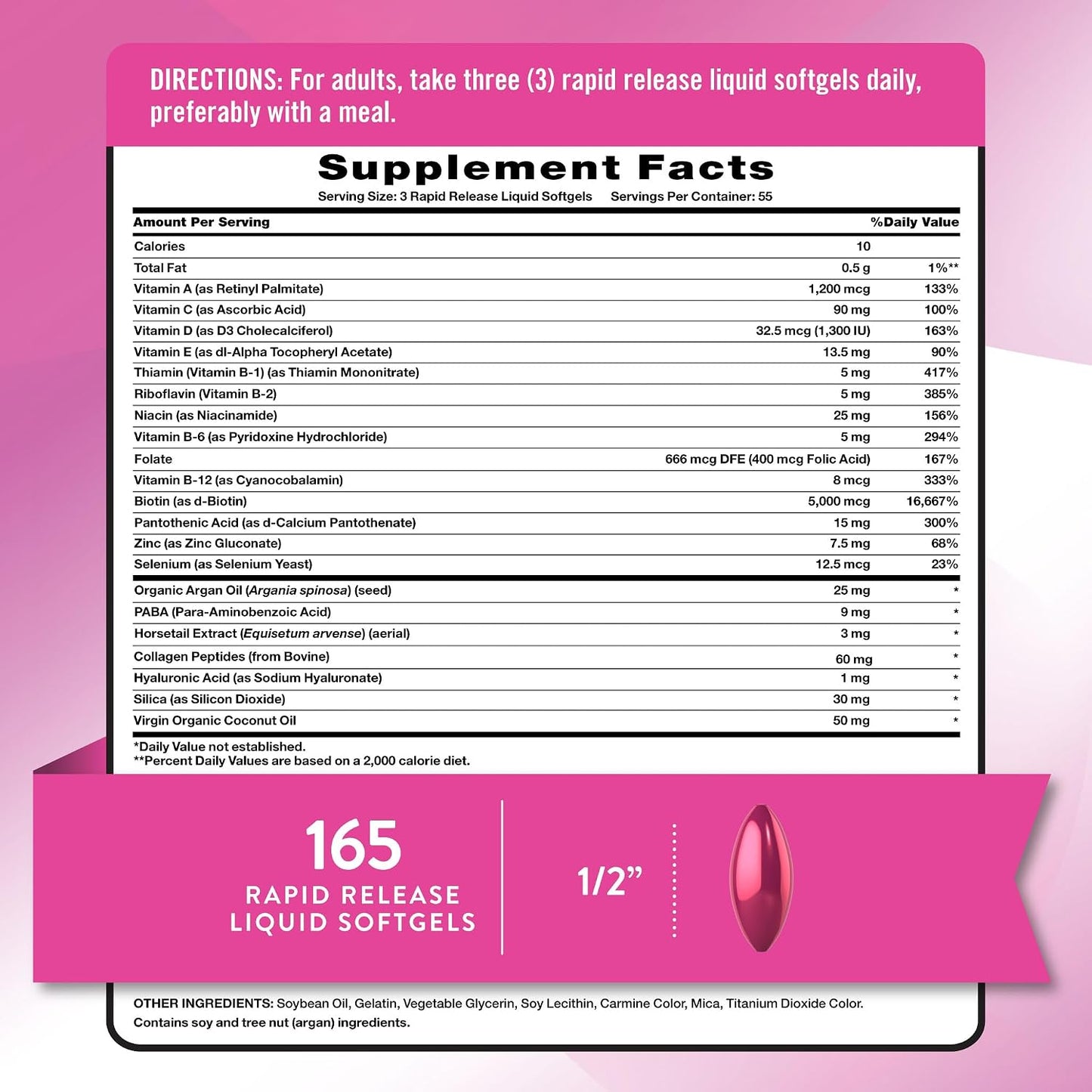 Nature's Truth Hair, Skin & Nails Vitamin | 5000mcg Biotin | 165 Softgels | with Collagen | Non-GM & Gluten free Supplement - görsel 2