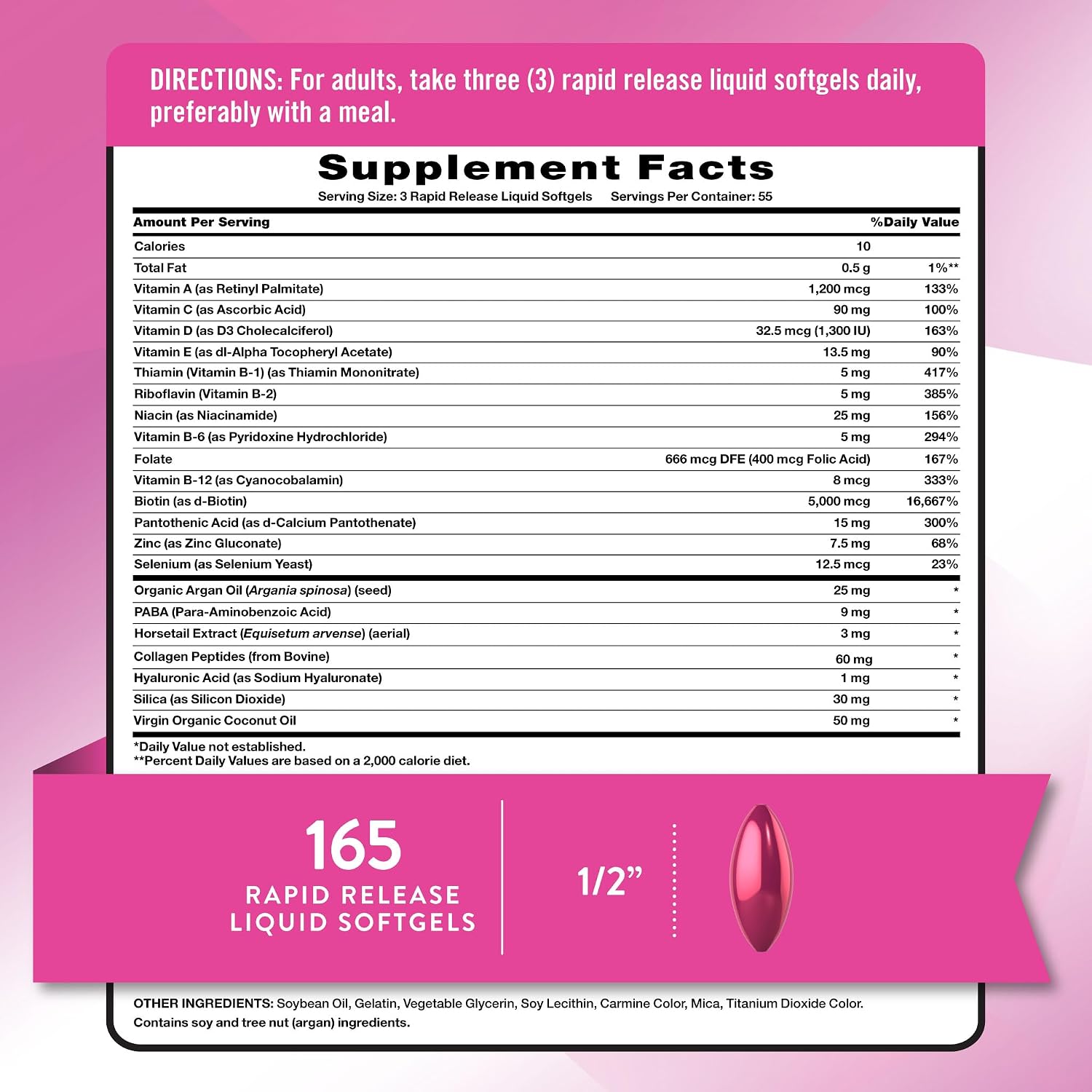 Nature's Truth Hair, Skin & Nails Vitamin | 5000mcg Biotin | 165 Softgels | with Collagen | Non-GM & Gluten free Supplement - görsel 2