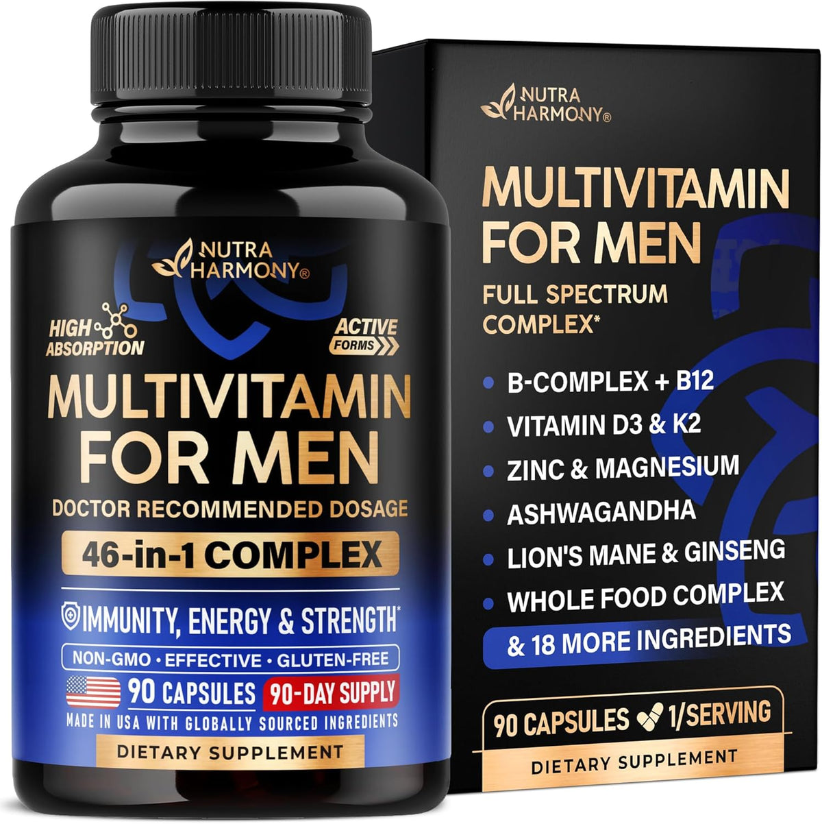 Multivitamin for Men - 46-in-1 with – Energy and metabolism – B vitamins help convert food into cellular energy.* – Image 1