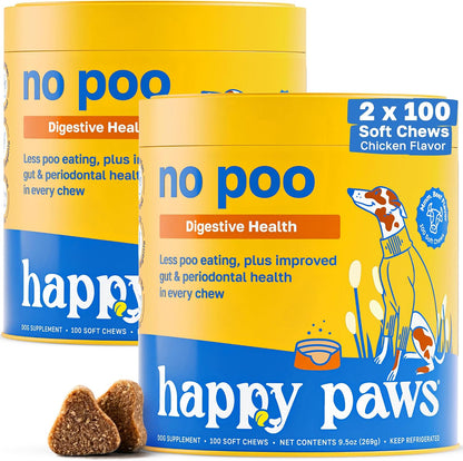 Happy Paws No Poo Chews for Dogs – Coprophagia Deterrent with Probiotics, Pumpkin & Enzymes – Beef Flavour, 200 Count – Image 1