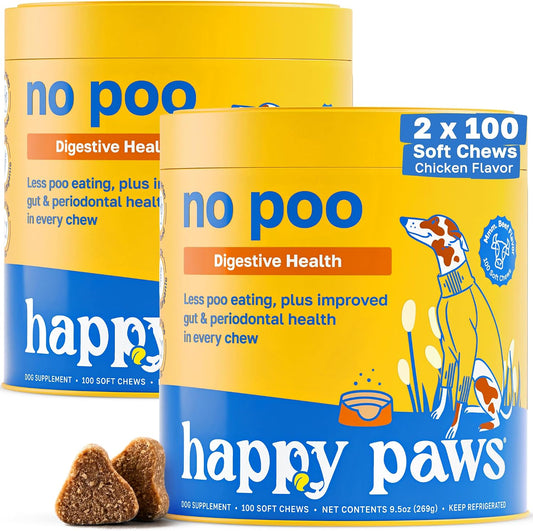 Happy Paws No Poo Chews for Dogs – Coprophagia Deterrent with Probiotics, Pumpkin & Enzymes – Beef Flavour, 200 Count – Image 1