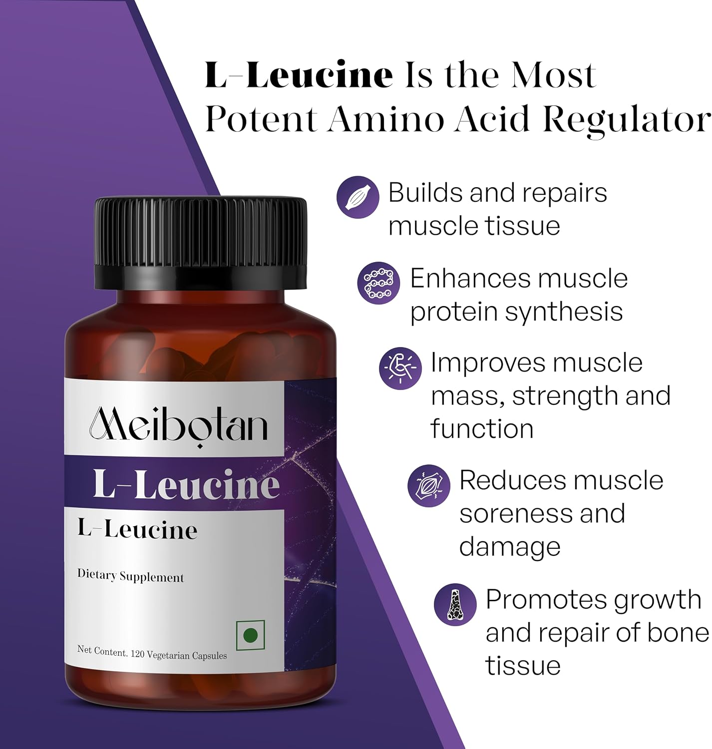 100% Pure L-Leucine 2000mg – Non-GM, Vegan – 120 Vegetarian Capsules - görsel 5