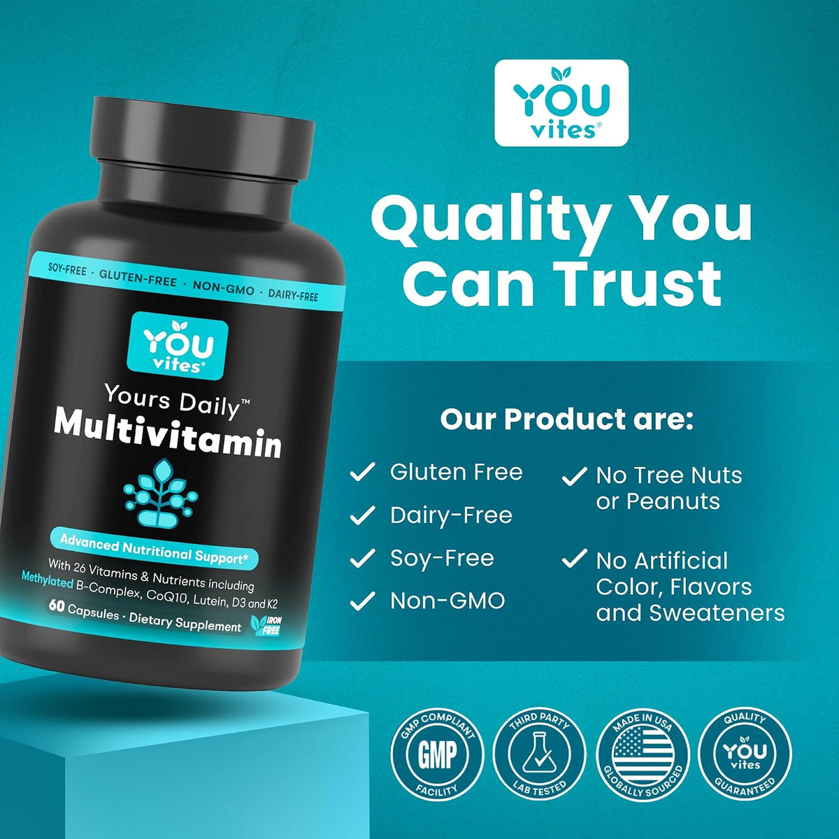 You Vites Methylated Multivitamin for Men and Women's - Methyl Multi Without Iron - 60 Capsules – Image 8