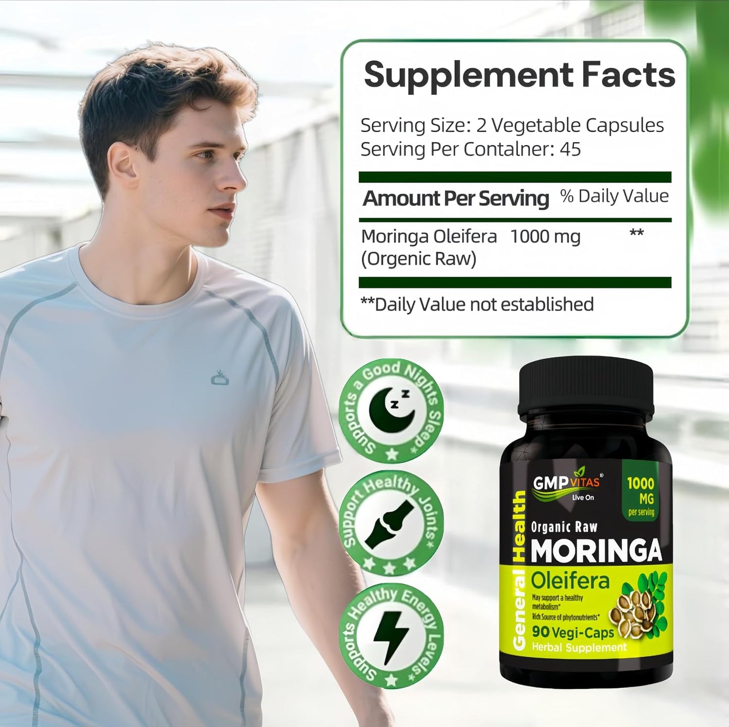 Organic Moringa Capsules 1000mg - Pure Moringa Leaf Supplement for Energy, Immune and Skin Support - görsel 5