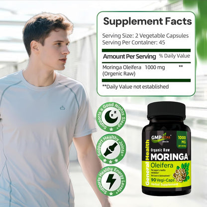 Organic Moringa Capsules 1000mg - Pure Moringa Leaf Supplement for Energy, Immune and Skin Support