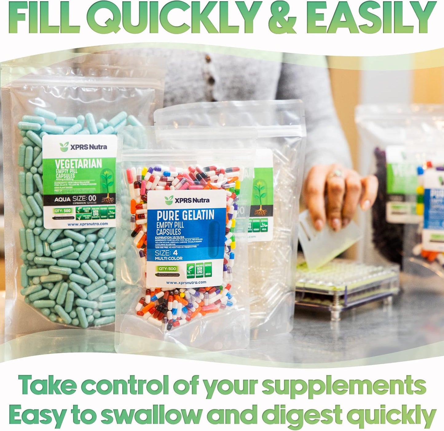 XPRS Nutra Size 2 Empty Gelatine Capsules (500 Count) - DIY Capsule Filling - görsel 2