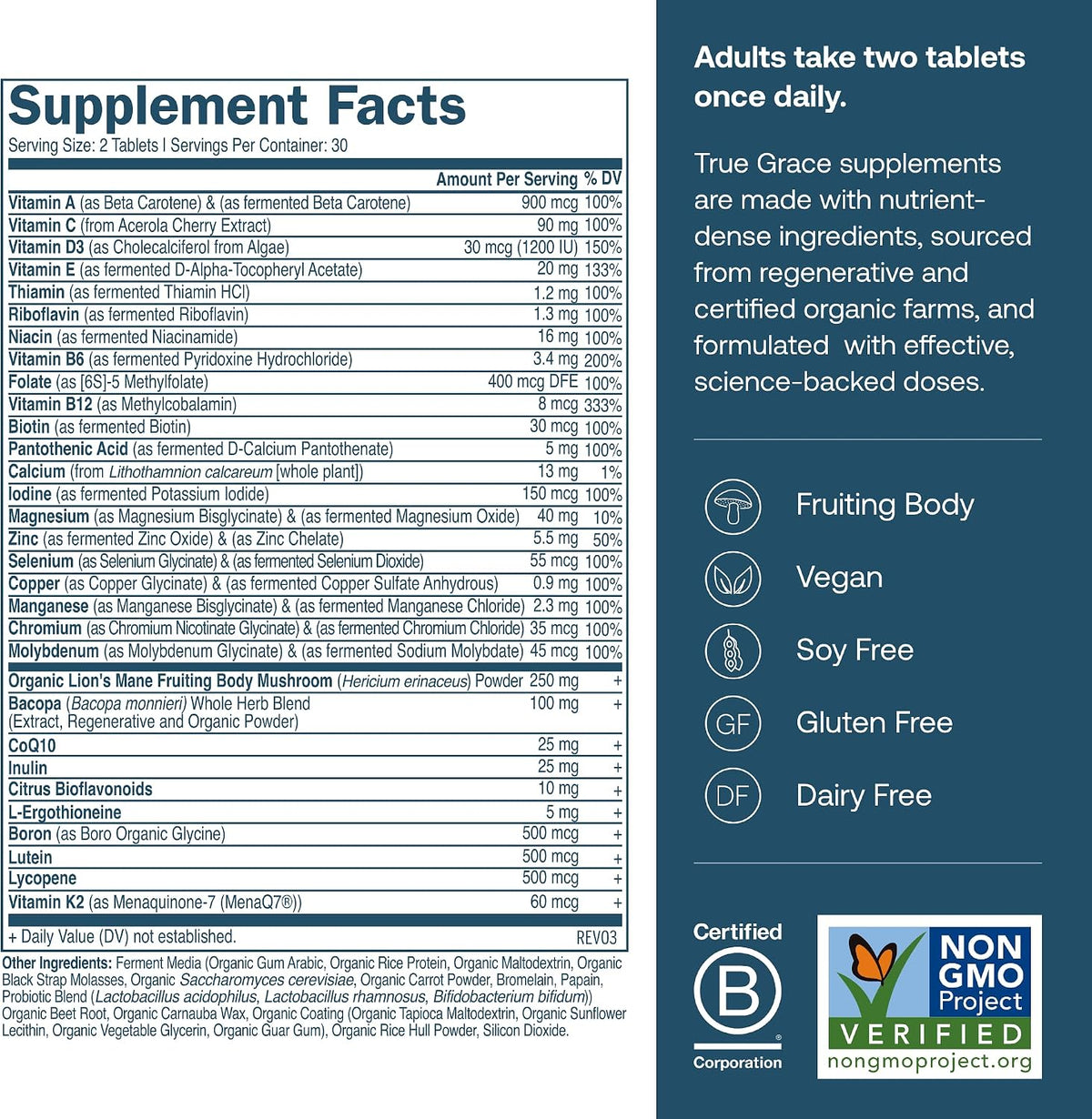 True Grace Daily Men's Multivitamin 50+ - 60 – CoQ10 – Fuels your cells' energy production and fights free – Image 2
