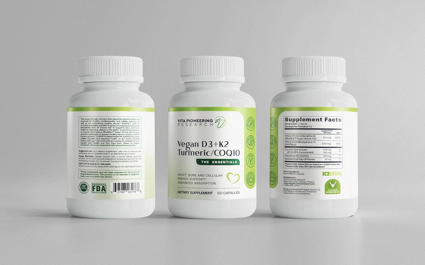 Vita Pioneering Research 5-in-1 Vitamin D3 2000IU + K2 MK-7 with Turmeric & CoQ10 - Enhanced Absorption with Avocado Powder - görsel 4