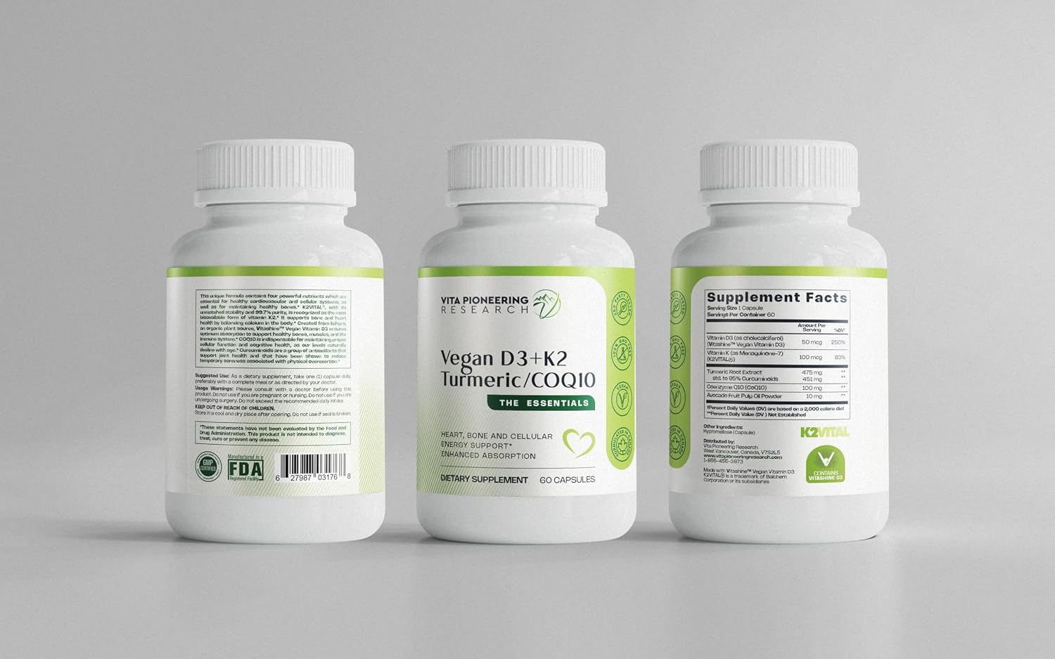 Vita Pioneering Research 5-in-1 Vitamin D3 2000IU + K2 MK-7 with Turmeric & CoQ10 - Enhanced Absorption with Avocado Powder - görsel 4