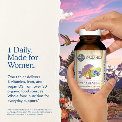 Garden of Life Organics Women's Multivitamin - Once Daily Wholefood Multi with Iron and Biotin, 60 Tablets