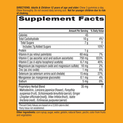 Airborne 750mg Vitamin C Immune Support Supplement Gummies for Adults, Zesty Orange Flavour, Gluten free Crafted Blend with Powerful Antioxidants Vitamins A C & E, 63 Gummies (2 Pack)