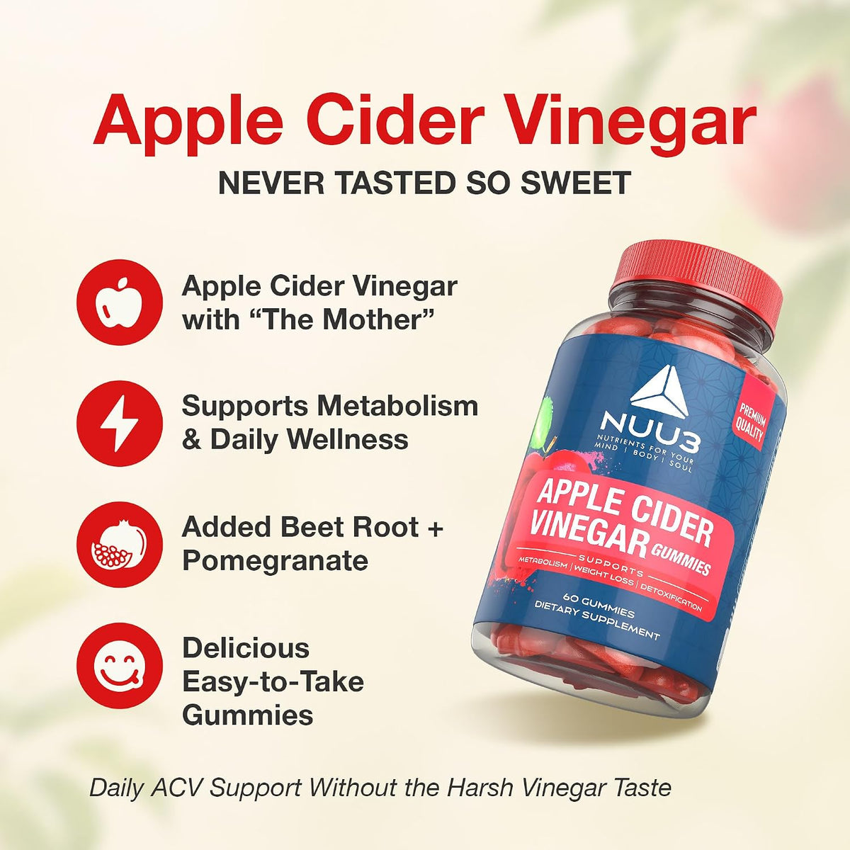 Apple Cider Vinegar Gummies - Support for – Folate (Vitamin B9): Essential for DNA synthesis and cell division, – Image 2