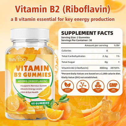 BVIVLOO Vitamin B2 Gummies – Riboflavin 400mg for Energy and Metabolism Support – Image 2