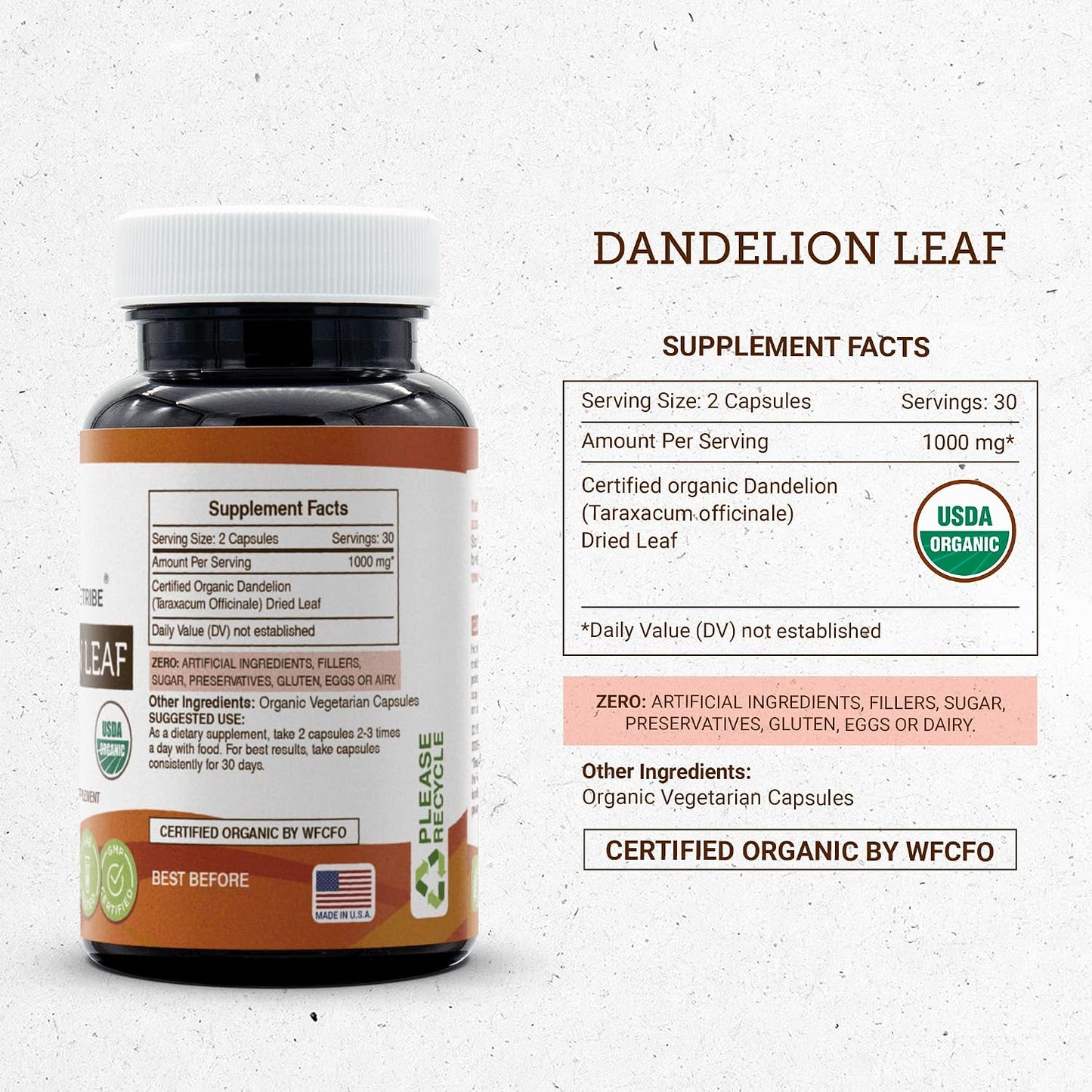 Secrets of the Tribe Dandelion Leaf USDA Organic Capsules | Certified Organic Vegetarian Capsules, Herbal Dietary Supplement | Taraxacum Officinale Dried Leaf (60 Count) - görsel 4