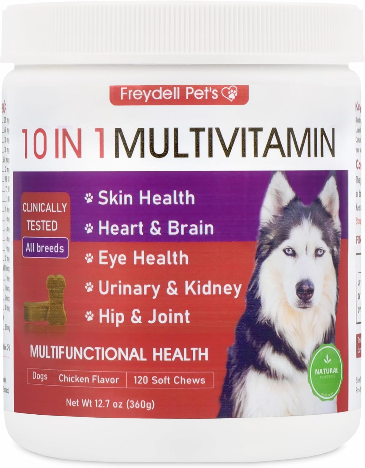 Freydell Pets 10-in-1 Multivitamin Dog Supplement – Glucosamine & Chondroitin Joint Support, Probiotics for Gut Health, Omega Fish Oil Skin & Coat, Immune & Allergy Support Vitamins (120 Chews) - görsel 1