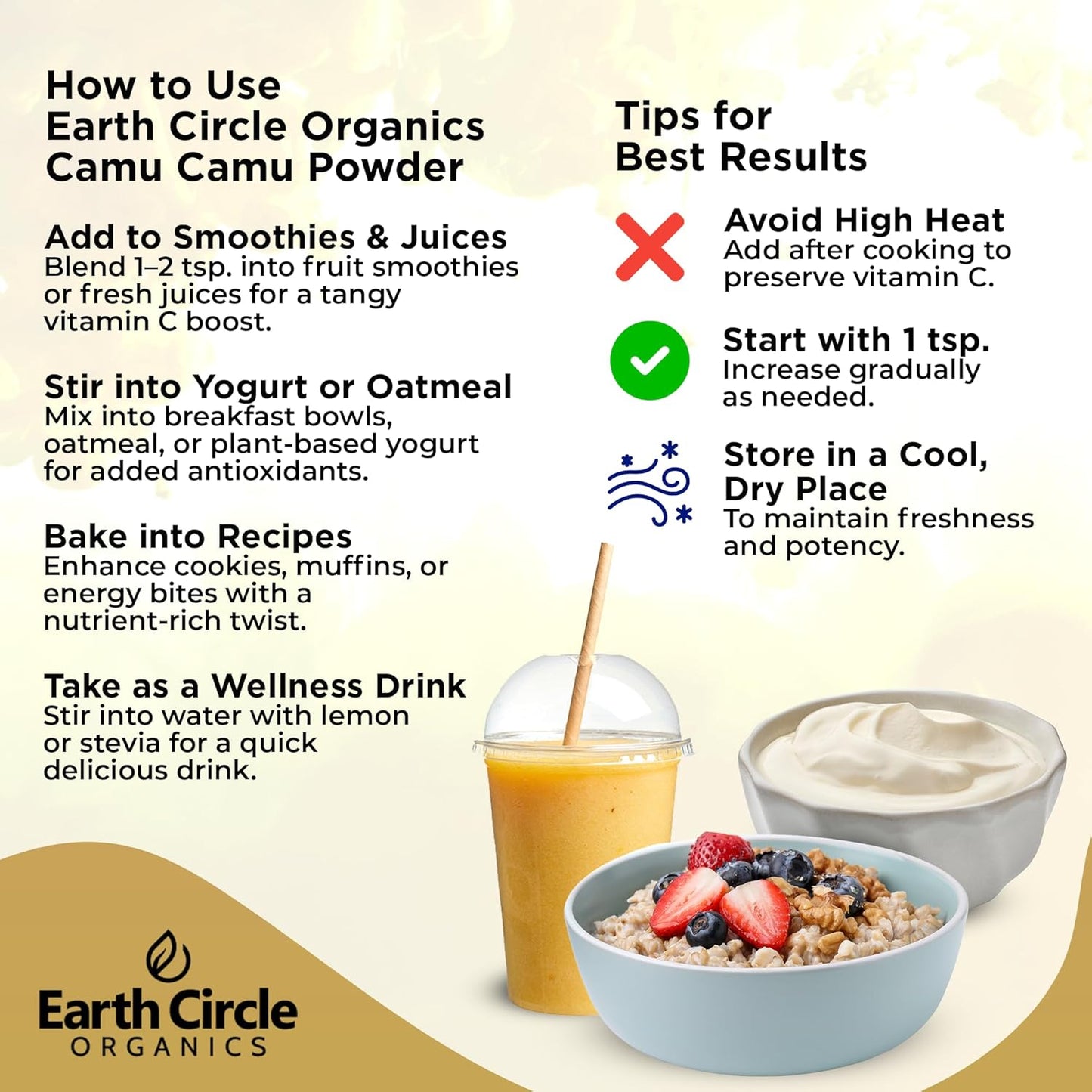 Earth Circle Organics Camu Camu Powder – Organic Raw Berry Powder with Natural Vitamin C & Antioxidants – Vegan, Kosher, Non-GM Superfood – 85g (Pack of 3) - görsel 6