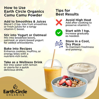 Earth Circle Organics Camu Camu Powder – Organic Raw Berry Powder with Natural Vitamin C & Antioxidants – Vegan, Kosher, Non-GM Superfood – 85g (Pack of 3)