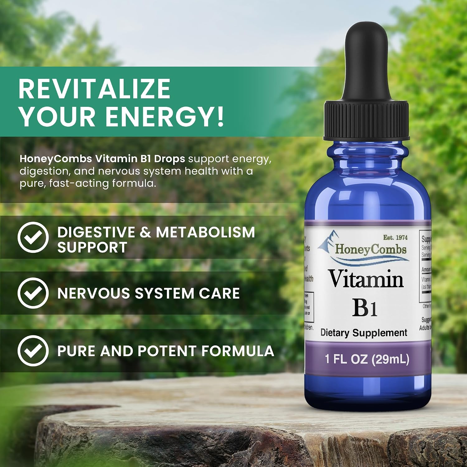 HoneyCombs Vitamin B1 (Thiamine) Liquid Drops - High Potency - Nervous System, Energy & Overall Health - Vegan Liquid B Vitamins (240 mL) - görsel 4