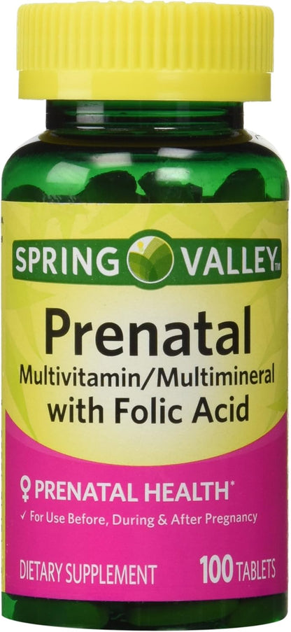 Spring Valley Prenatal Multivitamin Multimineral with Folic Acid, 100 Tablets