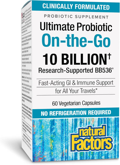 Natural Factors TravelBiotic - Shelf Stable Probiotic Supplement - 10 Billion CFU - 60 Capsules
