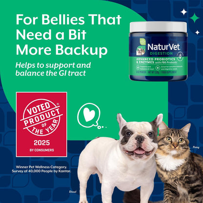 NaturVet Advanced Probiotics & Enzymes – Plus Vet Strength PB6 Probiotic for Dogs & Cats (227 g)