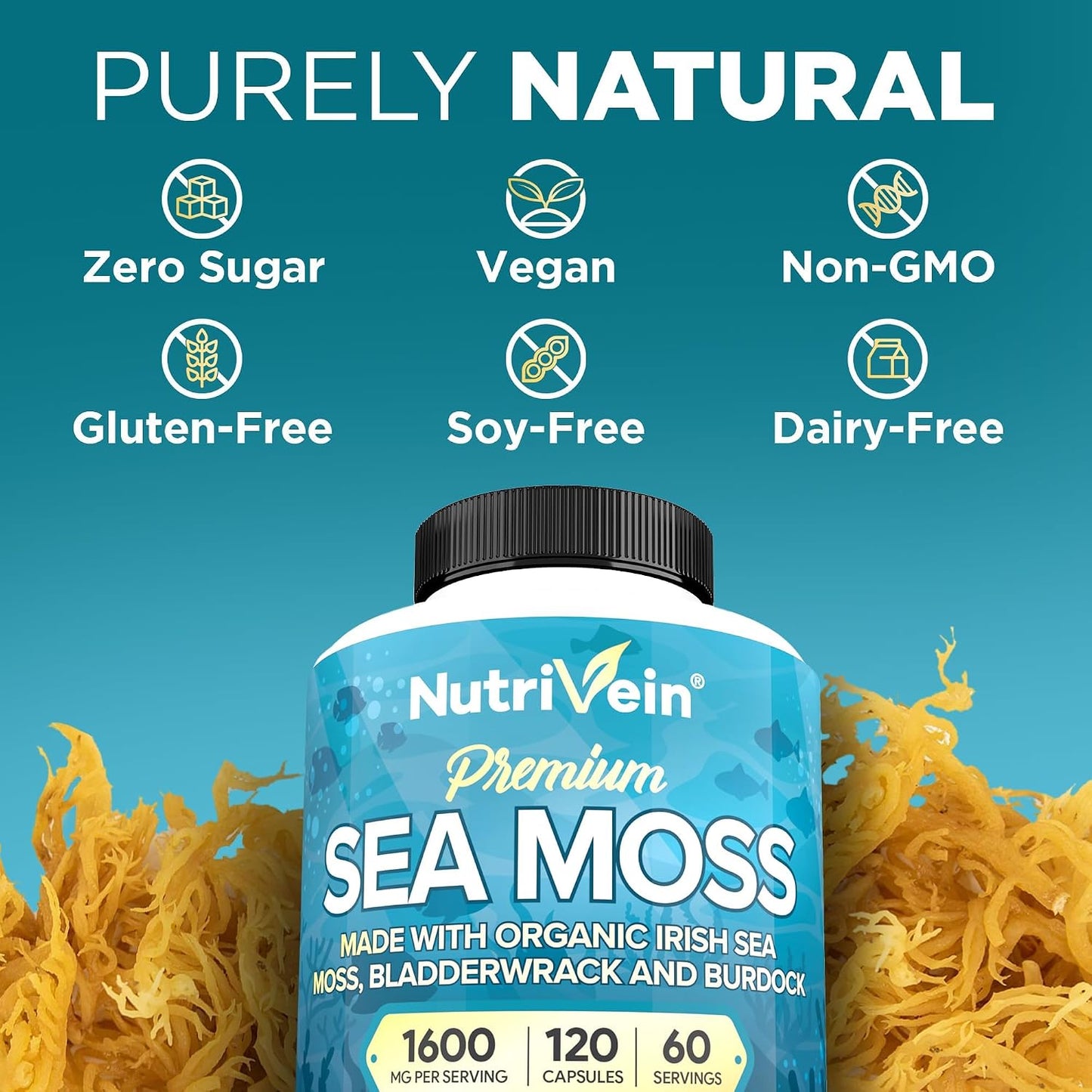Nutrivein Organic Sea Moss 1600mg Plus Bladderwrack & Burdock - 120 Capsules - görsel 6