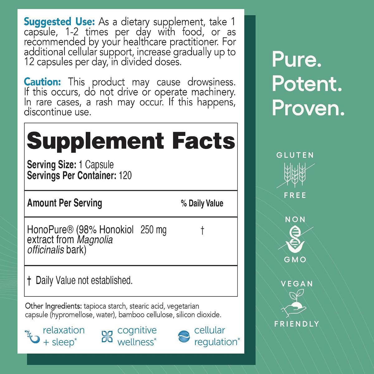 EcoNugenics HonoPure – 120 Capsules – Stress & Mood: By modulating GABA receptors, honokiol calms the nervous – Image 4