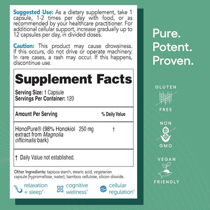 EcoNugenics HonoPure – 120 Capsules – Stress & Mood: By modulating GABA receptors, honokiol calms the nervous – Image 4