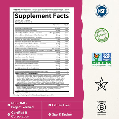 Garden of Life Vitamin Code RAW ONE for Women Once Daily Whole Food Multivitamin with Probiotics, 75 Capsules