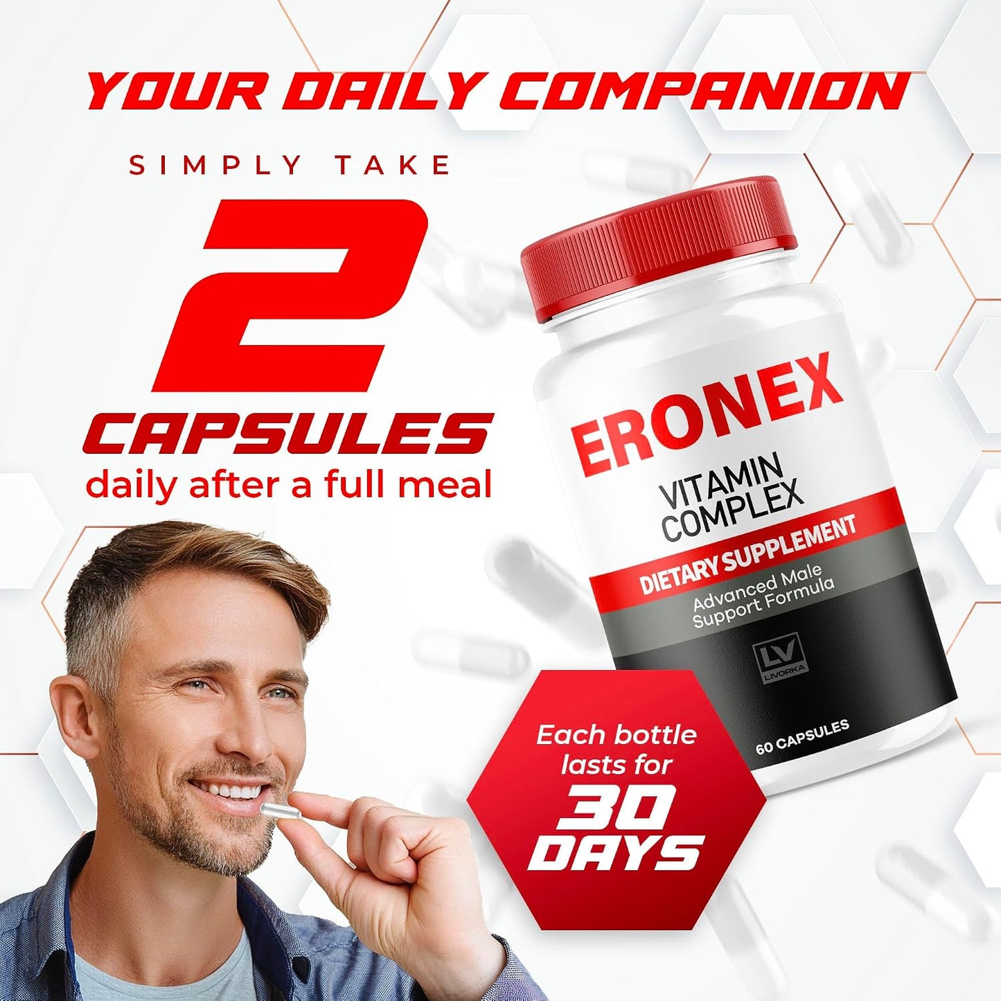 (2 Pack) Eronex Vitamin Complex Pills - Official Advanced Formula - 120 Capsules (2-Month Supply) - görsel 3