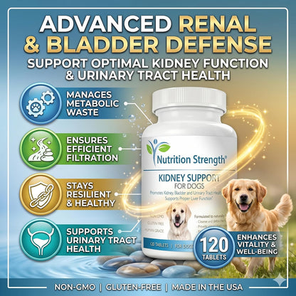 Kidney Support for Dogs - Renal, Bladder and Urinary Tract Health Supplement with Organic Cranberry and Astragalus, 120 Chewable Tablets