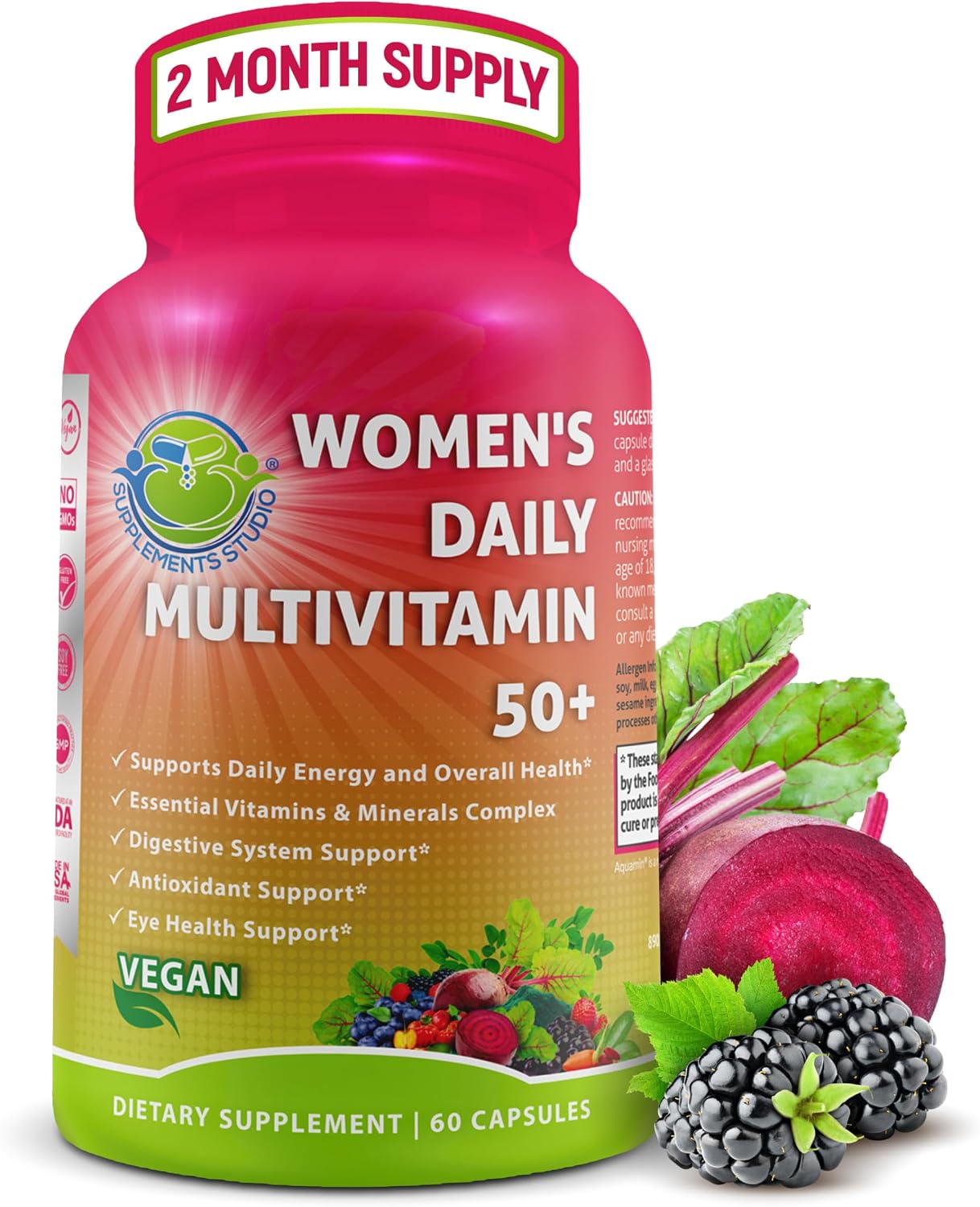 Vegan Wholefood Daily Multivitamin with Iron, Methylated Multivitamin for Women and Men, Made with Fruits & Vegetables, B-Complex, Probiotics, Enzymes, CoQ10, Omegas, Turmeric, Non-GM, 180 Count - görsel 9